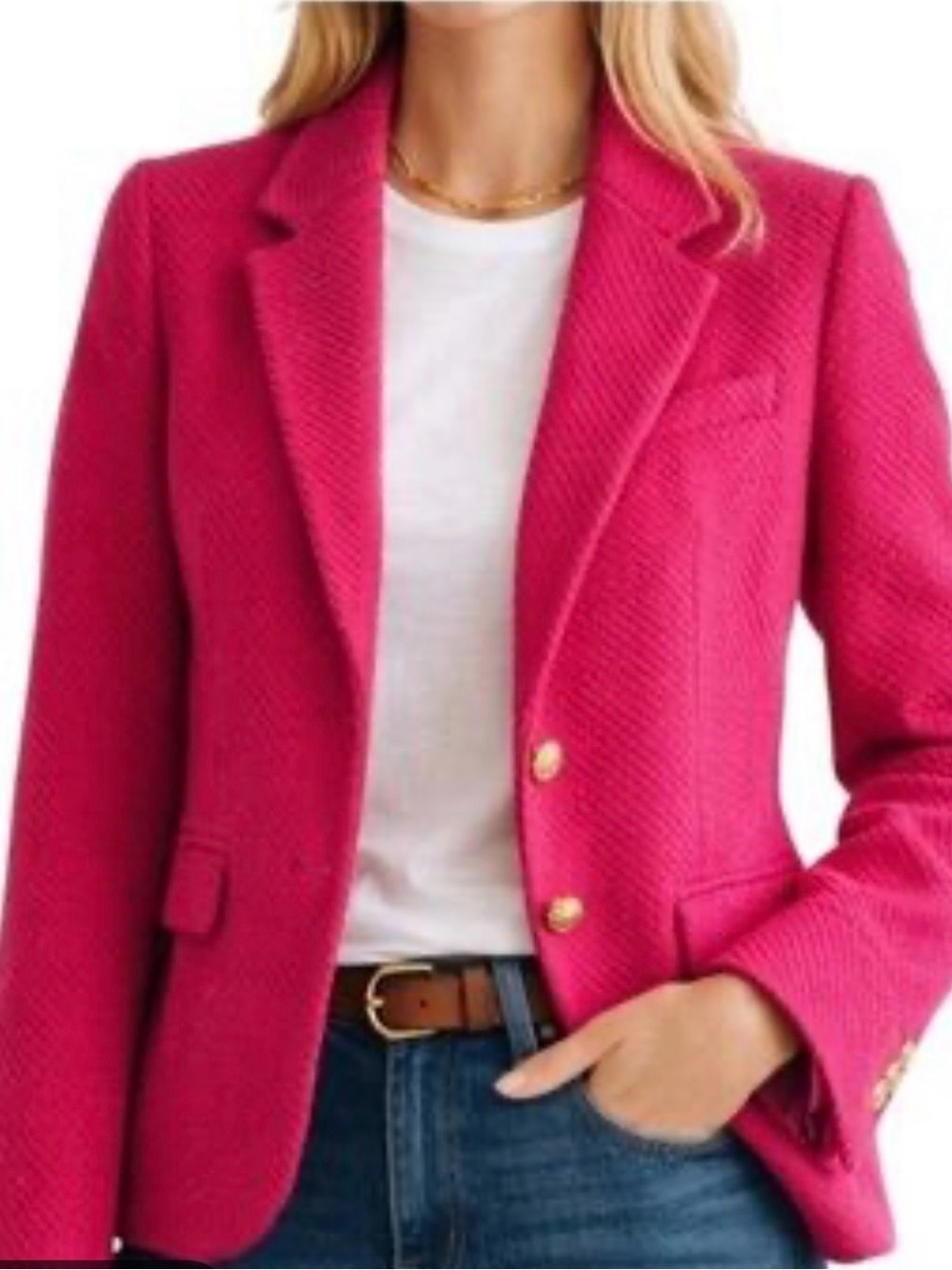J. Crew Women’s Tweed School Boy Blazer in Sweet Fuchsia Gold Tone Buttons NEW 8